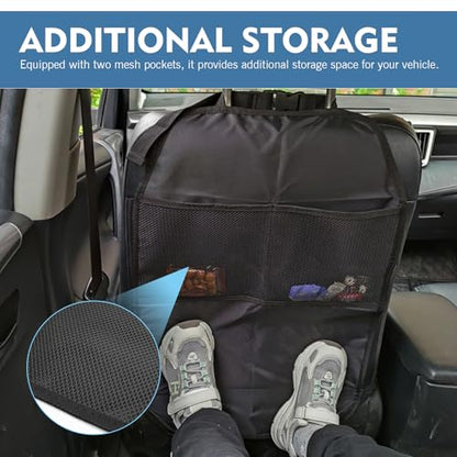 2PCS Kick Mat Back Seat Protector, Seat Back Kick Mat Organizer for Kids with 2 Pocket Storage Organizer, Waterproof Car Backseat Protective Covers for Car, SUV, Minivan or Truck (Black)