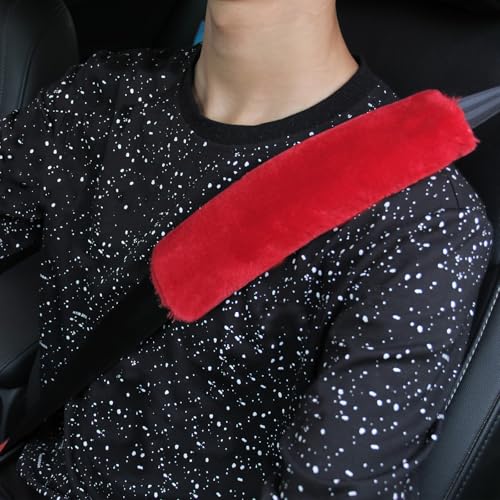 2 Pack Car Seatbelt Covers Shoulder Pad, Soft Faux Sheepskin Seat Belt Shoulder Cover for a Comfortable Driving, Seat Belt Shoulder Strap Covers Helps Protect Your Neck and Shoulder (Red) - color: Red