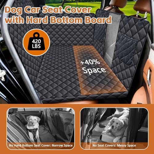 JSTHT Back Seat Extender for Dogs, Hard Bottom Dog Car Seat Cover for Back Seat Support 420lbs Waterproof Back Seat Pet Cover for Dogs Scratchproof Large Dog Hammock Bed for Cars SUV and Truck