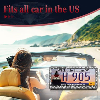 OKLPF Rhinestone Bling License Plate Frames for Women - Sparkle with Glitter Crystals & Diamond Bedazzled License Plate Cover, Fits Standard US Plates, Comes with Anti-Theft Screws & Gift Box(Black) - color: Black, size: 2pc