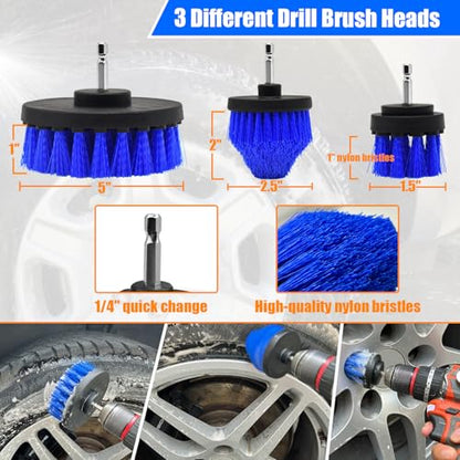 Wheel Brush Kit, Soft Drill Wheel Cleaner Brush, Tire Brush, Detailing Brush, and Detailing Pads, No Scratches Car Wheel Cleaning Kit for Wheels, Tire, Rims, Engines, Exhaust(Blue + White 9 Pk) - color: Blue + White 9 Pk