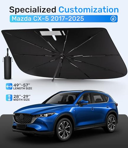 Zanch Upgrade Windshield Sun Shade, Custom Fit for Mazda CX-5 2017-2025 [Titanium-Silver Reflective Coating] Blocks 99% UV & Heat, Sunshade Umbrella for Mazda CX-5 2017 2018 ... 2024 2025 - size: For Mazda CX-5 (2017-2025)