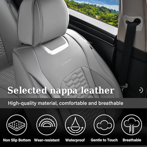 Coverado Seat Covers Full Set, Luxury Leather Car Seat Covers, Waterproof Automotive Car Seat Covers Universal Fit for Most Sedans, SUVs, Pick-up Trucks(Gray) - color: Gray, size: FullSet