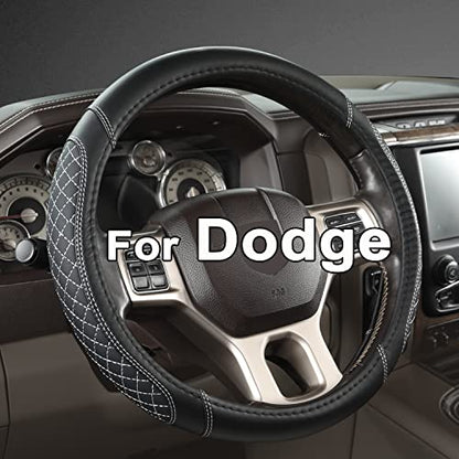 West Llama Customized Auto Car Steering Wheel Cover for Dodge 1989-2011 RAM 1500 2500 3500, Charger, Durango, Challenger(Diamond Quilted-Black+Gray-Standard Size) - color: B-Black+Gray, size: Standard Size (14 ½''-15'')
