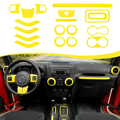 CheroCar 18PCS Interior Trim Kit for Jeep Wrangler JK JKU 2011-2018 4 Door,Steering Button Frame, Air Conditioning Vent Trim Cup Holder Cover,Gear Shift Knobs Frame,Yellow… - color: Yellow