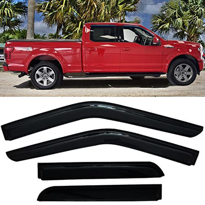 Window Visors Rain Guards Side Wind Deflectors for 2015-2025 F-150 Crew Cab, 2017-2025 F-250 F-350 F-450 Super Duty (SuperCrew/Crew) Cab, Vent Guard Shade Sun 94975 4-Pieces Set - size: 2015-2024 F150 Crew cab