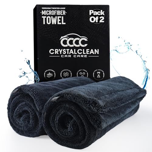 Crystal Clean 2-Pack 1300GSM Microfiber Towels for Cars – XL (24 x 36 inch) Car Drying Towel with Double Twisted Loop, Detailing Towels for Cars - Quick Dry, Paint Safe & Swirl-Free - color: 2 Pack Grey