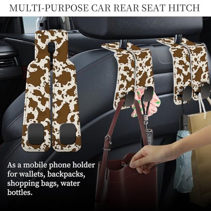 PU Leather Car Seat Hook, Storage Headrest Hanger, Cute Car Backseat Organizer, Car Hooks For Purses and Bags Brown Cow Print - color: Brown Cow Print