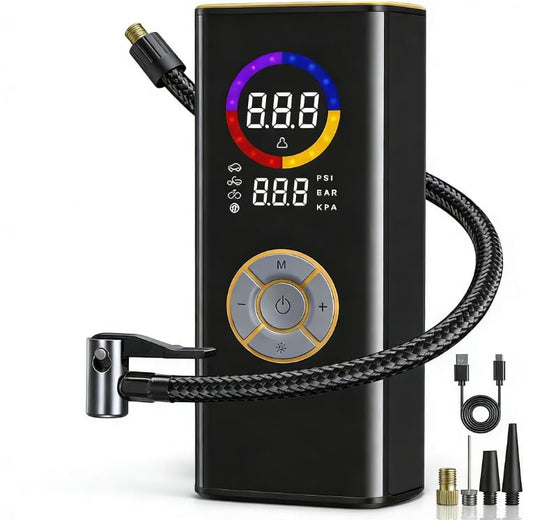 Tire Inflator Portable Air Compressor, 150PSI Air Pump for Car Tires with LED Light, Cordless Tire Pump with Digital Pressure Gauge, Tire Inflator for Car, Bike, Motorcycle, Ball (Orange) - color: Orange