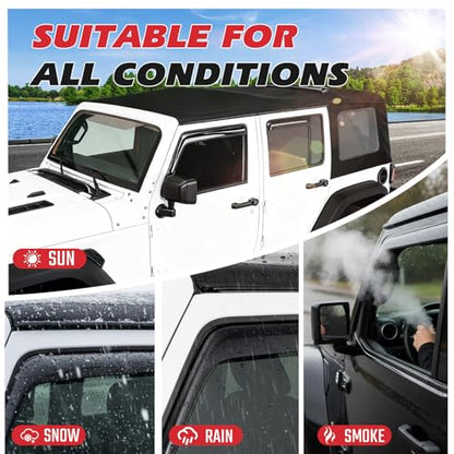 in-Channel Rain Guards Compatible with Jeep Wrangler JL 2018 2019 2020 2021 2022 2023 2024 Full Size Shatterproof Heavy-Duty Side Window Deflectors, Window Visor -Black, 4 PCS - size: Fit for Jeep Wrangler JL 2018-2024-in Channel