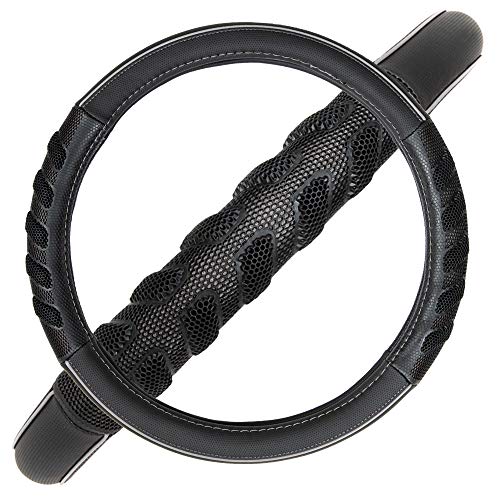 Flying Banner car Steering Wheel Cover Faux Leather Massage Universal fit 3D Honeycomb Hole Anti-Slip Sporty 15 Inches (Grey Black) - color: Grey black