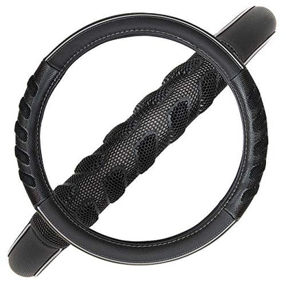 Flying Banner car Steering Wheel Cover Faux Leather Massage Universal fit 3D Honeycomb Hole Anti-Slip Sporty 15 Inches (Grey Black) - color: Grey black