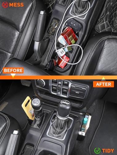 Savadicar GT-2 Shifter Storage Box, Gear Shift Side Tray, Center Console Organizer Compatible with 2018-2025 Jeep Wrangler JL JLU 4XE & Gladiator JT, Interior Storage Accessories, Black, 1 PC - size: std, style: No Pattern