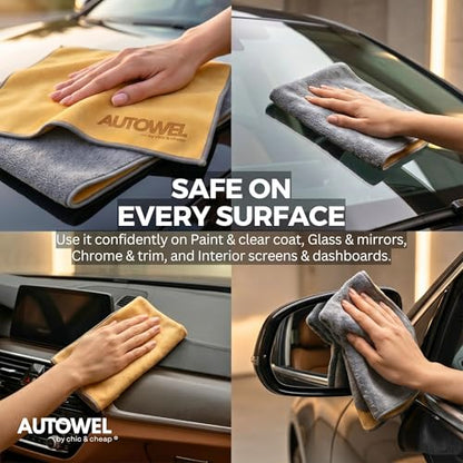 2-Step Car Drying System – Streak-Free Premium Microfiber Towels (2-Pack), 500 GSM Ultra Absorbent Coral Velvet & Suede Design – Scratch-Free Large Auto Detailing Cloth, Fast Drying, 12”x24”