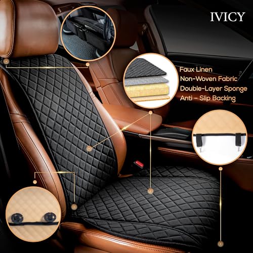 IVICY Faux Linen Front Car Seat Cover – Durable, Non-Slip Seat Protector for Cars – 1 Unit, Black - color: BLACK WS LN