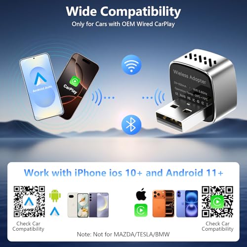 Wireless CarPlay Adapter & Android Auto Dongle, One Click Multi Device Switching Seamless Connection, Compact Size, Plug & Play Wireless CarPlay Converter for iPhone & Android, USB/USB-C, No Delay - color: B5