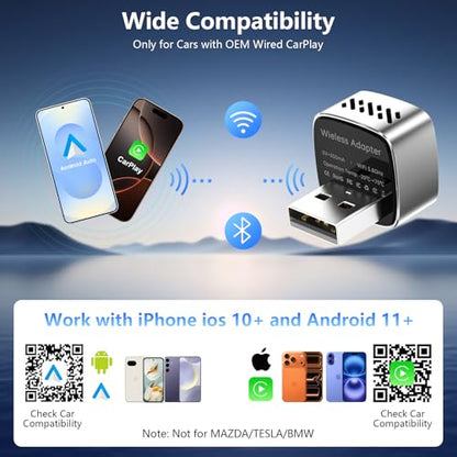 Wireless CarPlay Adapter & Android Auto Dongle, One Click Multi Device Switching Seamless Connection, Compact Size, Plug & Play Wireless CarPlay Converter for iPhone & Android, USB/USB-C, No Delay - color: B5