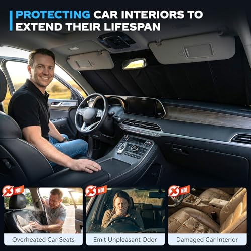 Windshield Sun Shade for 2015-2020 Cadillac Escalade/Escalade ESV, Chevrolet Suburban/Tahoe, GMC Yukon/Yukon XL, Custom Fit Accordion Folding Design Front Window Sunshade Blocks UV Heat - size: For 2015-2020 Escalade/Suburban/Tahoe/Yukon