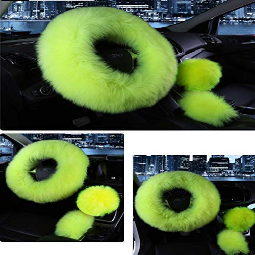 1 Set 3 Pcs Car Steering Wheel Cover & Handbrake Cover & Gear Shift Cover Set Faux Wool Warm Winter (Emerald Green-3pcs) - color: Emerald Green-3pcs