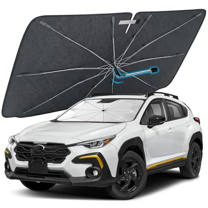 [2026 Upgraded] Windshield Sun Shade Umbrella, Front Window Sunshade with Thermo Shield Fabric, Foldable Car Sun Visor for Heat Reduction and Interior Protection (Small-55 L x 31" W) - size: Small