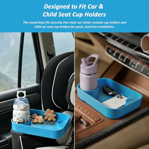 Car Seat Snack Tray for Toddlers, Reduces Mess Square Travel Tray Cup Holder Snack Tray, Durable Car Food Tray for Kids, Universal Fit Kids Travel Road Trip Essentials (Sky Blue) - color: Sky Blue