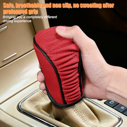 Zpana Car Gear Shift Knob Cover, Leather Automatic Vehicle Shifter Knob Protector, Anti-Slip Auto Interior Gear Stick Lever Handle Protection Cover, Universal for SUV, Sedan, Truck (Red/Black) - color: Red/Black