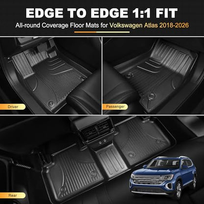 AOMSAZTO Floor Mats Compatible with 2018-2025 2026 Volkswagen Atlas (Not for Cross Sport) 7 Seats - VW Atlas TPE All Weather Protection Floor Mats & 2nd & 3rd Row Backrest Mat & Cargo Liner - style: 6) for Volkswagen Atlas | 2018-2026 | Floor+Cargo+Backre