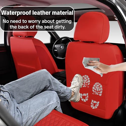 Red Car Seat Covers, Universal Fit for Most Vehicles, Premium Waterproof Leather, Pet-Friendly Car Seat Covers with Lumbar Support, Non-Slip, Airbag Compatible, Protects Car Interior - color: Red