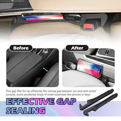 2PCS 3-in-1 Car Seat Gap Filler Organizer with Hooks & Storage Slots,Car Gap Seat Filler Console Catcher for Gaps Filling & Item Storage,Universal in Between Cars Seats Catcher