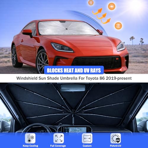 2026 Upgraded Car Windshield Sun Shade Umbrella - Custom-Fit for Toyota 86 2019-2026 Umbrella Sunshade,Easy Install,UV Protection & Heat Reflective,Keep Interior Cooler with Storage Bag - size: For Toyota 86 2019-2026