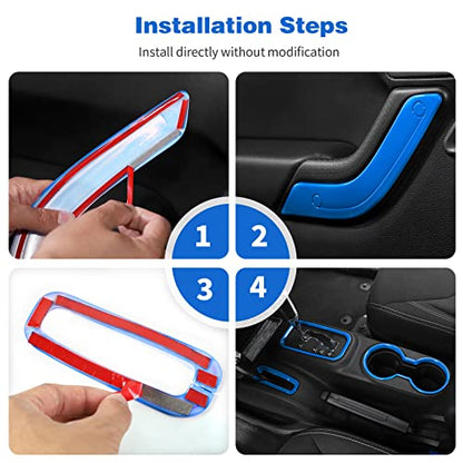 CheroCar 18PCS Interior Trim Kit for Jeep Wrangler JK JKU 2011-2018 4 Door,Steering Button Frame, Air Conditioning Vent Trim Cup Holder Cover,Gear Shift Knobs Frame,Blue… - color: Blue