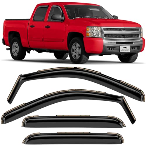 Voron Glass in-Channel Extra Durable Rain Guards for Trucks Chevrolet (Chevy) Silverado/GMC Sierra 2007-2013 Crew Cab, Window Deflectors, Vent Window Visors, 4 Pieces - 220002 - color: For Silverado 07-13