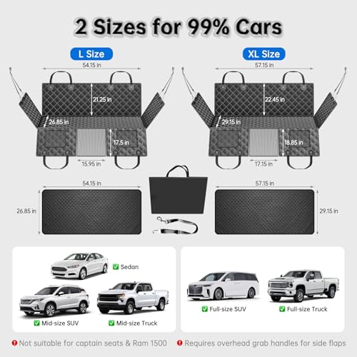 RYNVALE [2026 Upgraded] Hard Bottom Car Seat Cover for Dogs, 600lbs Heavy Duty Back Seat Extender, Waterproof Dog Car Hammock with Detachable Mat, Fits SUV & Trucks, 2-4 Large Dogs, Large - size: Large