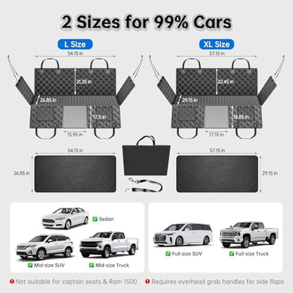 RYNVALE [2026 Upgraded] Hard Bottom Car Seat Cover for Dogs, 600lbs Heavy Duty Back Seat Extender, Waterproof Dog Car Hammock with Detachable Mat, Fits SUV & Trucks, 2-4 Large Dogs, Large - size: Large