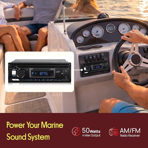 Pyle Marine Radio Stereo Receiver with Bluetooth MP3 Player - Single DIN Boat Audio System, AM/FM Tuner, USB/AUX Input, 30 Preset Stations, Hands-Free Calling, 350 W Power for Marine and Boat Use - size: 350w