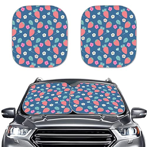 Cute Strawberry Design Sun Shades for Car Front Window, 2-Piece Foldable Car Windshield Sunscreen Sun Reflect Sunlight, Auto Universal Interior Accessories for Cars SUVs - color: Cute Strawberry