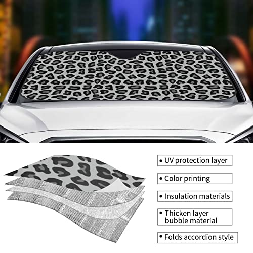 Black Leopard Print Car Windshield Sunshade Foldable Sun Visor Front Window Sun Shade Cover for Car Truck SUV 55x29.9 Inches - color: Black Leopard Print