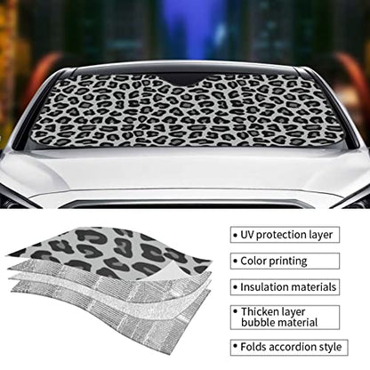 Black Leopard Print Car Windshield Sunshade Foldable Sun Visor Front Window Sun Shade Cover for Car Truck SUV 55x29.9 Inches - color: Black Leopard Print