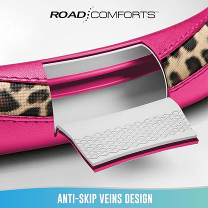 Road Comforts Steering Wheel Cover - Made with PVC Leather and Leopard Fabric - Universal 14 1/2 inches to 15 inches for Most Automotive Steering Wheel - Cheetah Print -Hot Pink - color: Round-Hotpink