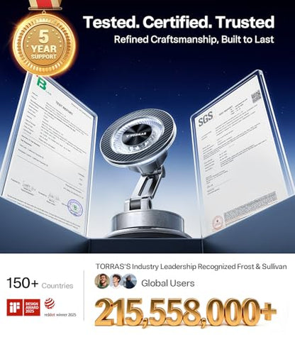 TORRAS 2026 Upgraded Vacuum Car Phone Holder for MagSafe Car Mount [98+ LBS Strongest Suction | 24 N58 Magnets] 360° Adjustable Magnetic Phone Holders for Your Car, for iPhone 17-12 Pro Max Plus Air