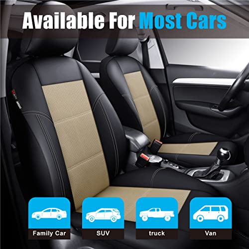 P&J AUTO Leather and Mesh Car Seat Cover Full Set in 9pcs Universal Fit for Cars Trucks Vans & SUVs Airbag Compatible (Beige) - color: Beige