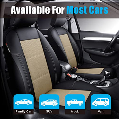 P&J AUTO Leather and Mesh Car Seat Cover Full Set in 9pcs Universal Fit for Cars Trucks Vans & SUVs Airbag Compatible (Beige) - color: Beige