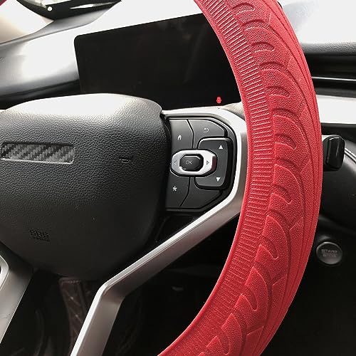 Universal Steering Wheel Cover：13.5 to 15 Inches Stretchable Silicone Anti Skid Steering Wheel Protector Fit for Most Car Models Including Round D Shape or Special Shape (Red) - color: Red