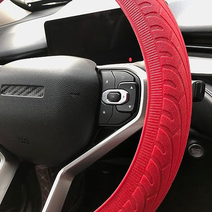Universal Steering Wheel Cover：13.5 to 15 Inches Stretchable Silicone Anti Skid Steering Wheel Protector Fit for Most Car Models Including Round D Shape or Special Shape (Red) - color: Red