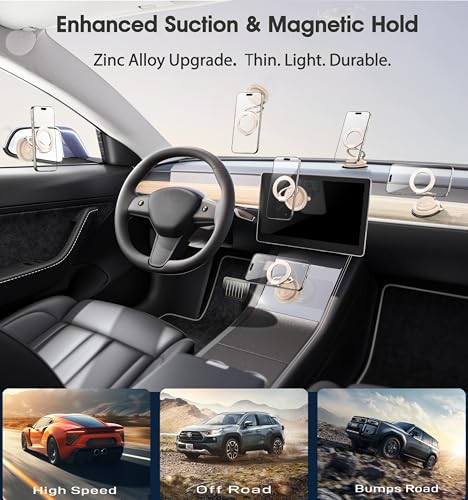 2026 Next-Gen Suction Cup Phone Mount Cute 360° Zinc Alloy 109 LBS Phone Stand Vacuum Magnetic Car Holder for MagSafe Strongest Accessories for iPhone 16 15 14... Android - color: Pink