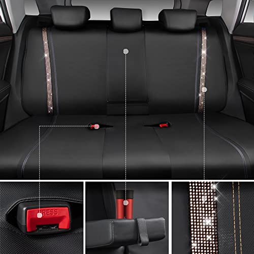 CAR PASS Bling Diamond Car Seat Covers Full Sets, Shining Rhinestone Waterproof Faux Leather, with Zipper, Universal Fit Automotive Glitter Crystal Sparkle Strips Cute Women Girl, Champagne Gold - color: Champagne Gold Diamond, size: Full Set