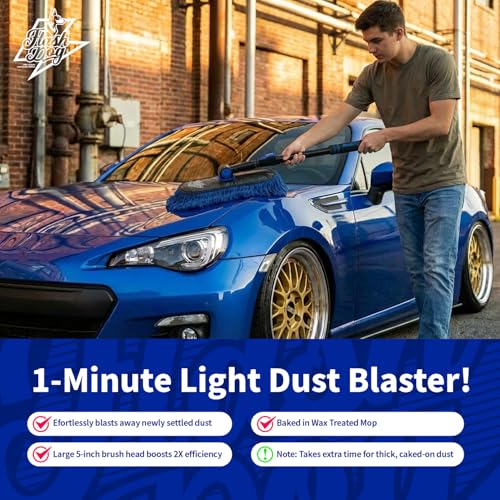 Flash Dog Car Duster Exterior - Wax Treated Cotton & Extendable Aluminum Alloy Handle Scratch Free Cleaning Brush for Cars, Trucks, SUVs, RVs, Motorcycles | Waterless Dust & Pollen Remover - color: Blue