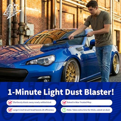 Flash Dog Car Duster Exterior - Wax Treated Cotton & Extendable Aluminum Alloy Handle Scratch Free Cleaning Brush for Cars, Trucks, SUVs, RVs, Motorcycles | Waterless Dust & Pollen Remover - color: Blue