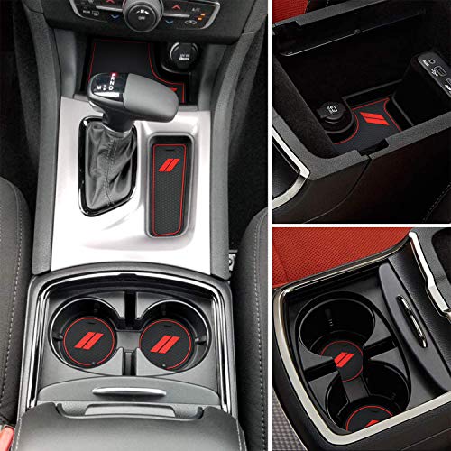 Fits Dodge Charger Accessories 2015-2023, Cup Holder Insert Center Console Shifter Liner Trim Interior Door Pocket Mats Pad (24pcs Set, Red Trim) - color: Red