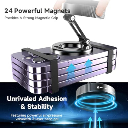 YAOKEEP Magnetic Car Phone Holder [96+LBS Suction & 2800gf Magnetic ], 360°Adjustable Vacuum Car Phone Mount, Foldable Magnetic Suction Cup Phone Mount, Car Mount for iPhone 12-17 Pro Max Plus Air